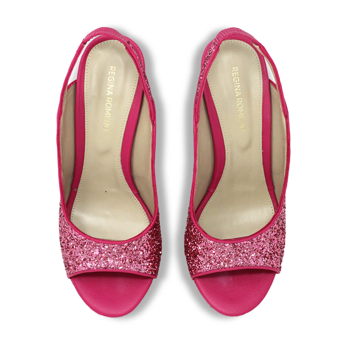 CHERYL 125 - Glitter Rosa Regina Romero Zapato Sandalia Plataforma Tacon Alto Para Dama en Piel