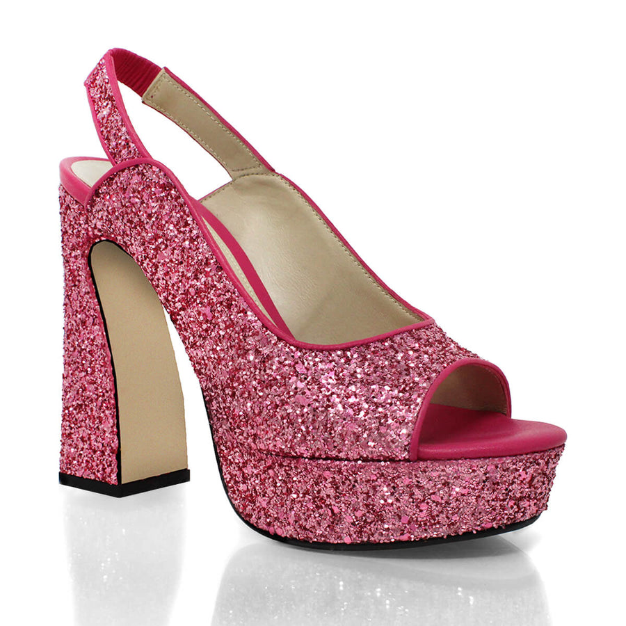 CHERYL 125 - Glitter Rosa Regina Romero Zapato Sandalia Plataforma Tacon Alto Para Dama en Piel