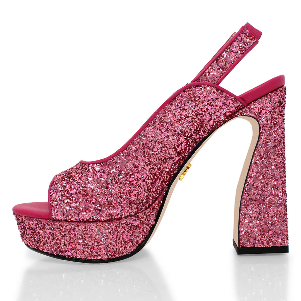 CHERYL 125 - Glitter Rosa Regina Romero Zapato Sandalia Plataforma Tacon Alto Para Dama en Piel