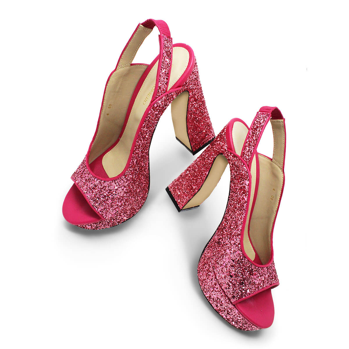 CHERYL 125 - Glitter Rosa Regina Romero Zapato Sandalia Plataforma Tacon Alto Para Dama en Piel