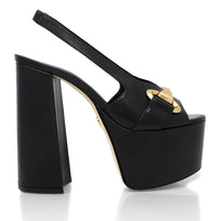 ERIN 150 - Black Regina Romero High Heel Platform Sandal Shoe for Women in Leather