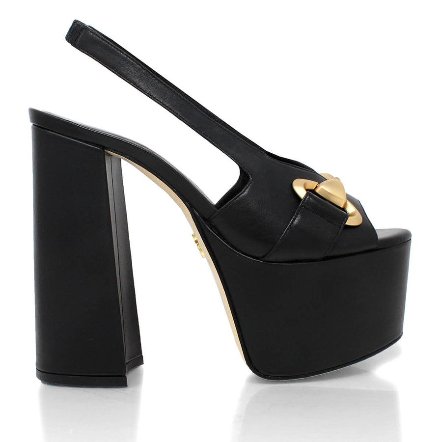 ERIN 150 - Black Regina Romero High Heel Platform Sandal Shoe for Women in Leather