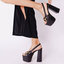 ERIN 150 - Black Regina Romero High Heel Platform Sandal Shoe for Women in Leather