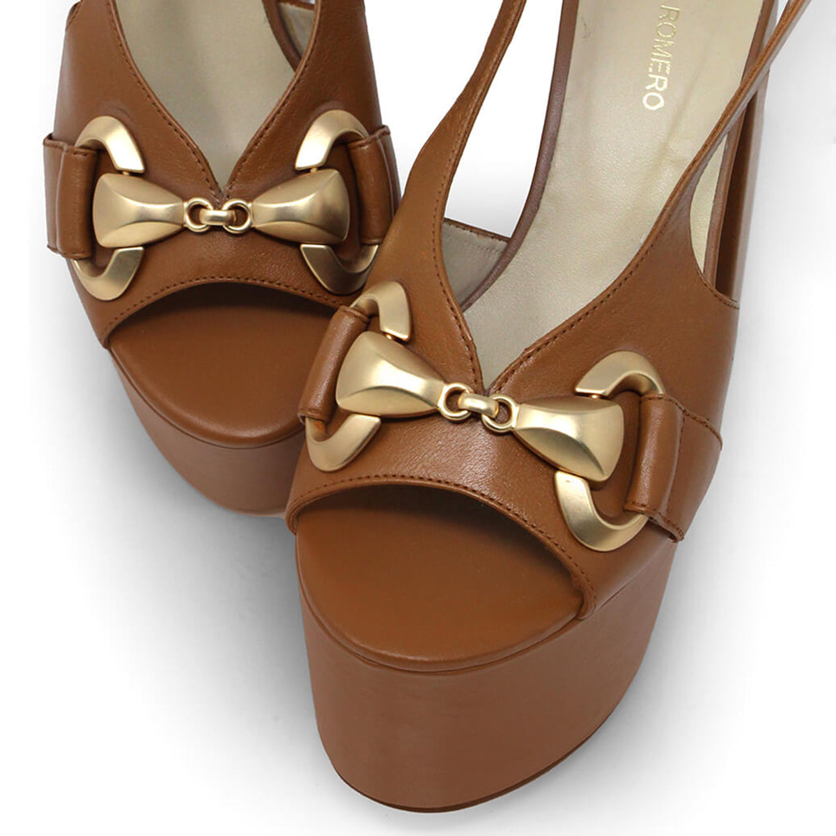 ERIN 150 - Miel Regina Romero Zapato Sandalia Plataforma Tacon Alto Para Dama en Piel