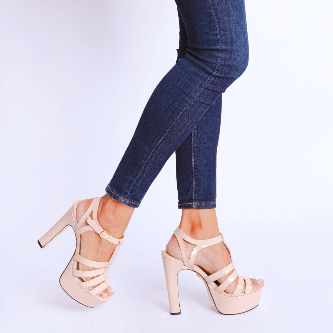 ROMI 135 - Rosa Cuarzo Regina Romero Zapato Sandalia Plataforma Tacon Alto Para Dama en Piel