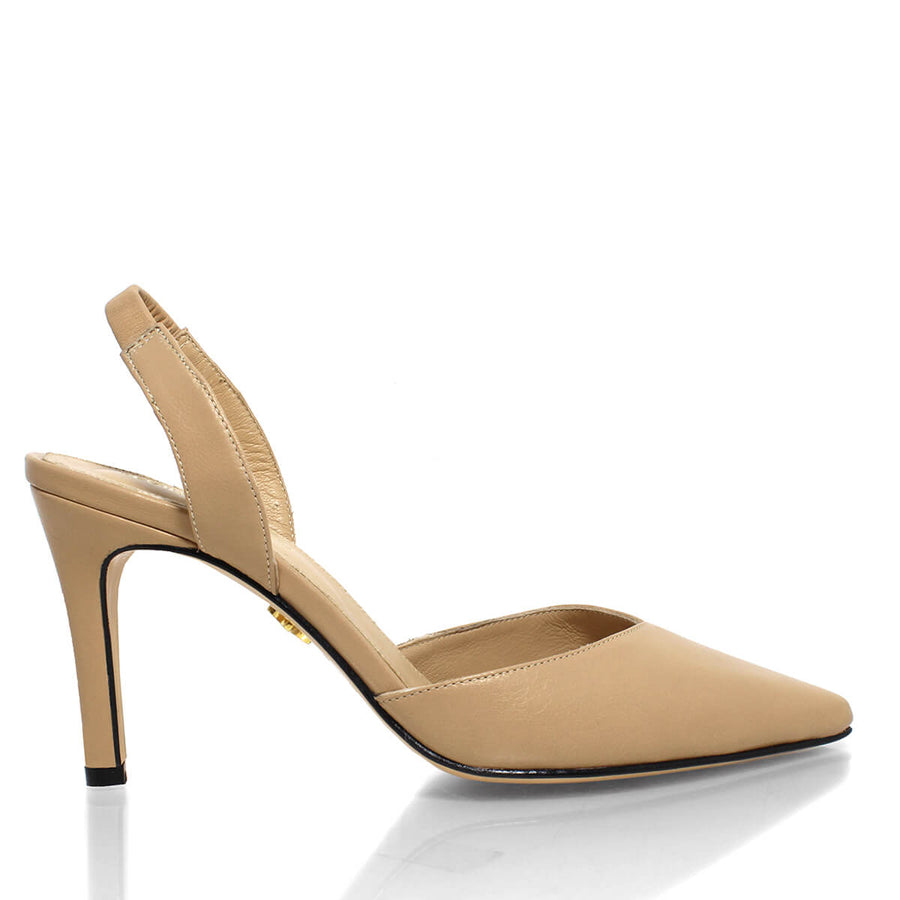 ROSANGEL 85 - Beige Regina Romero Zapato Sandalia Zapatilla Tacon Alto Para Dama en Piel