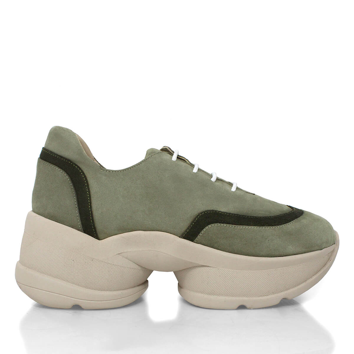 KIM 75 - Green Suede Regina Romero Urban Sport Tennis Shoe for Women in Leather
