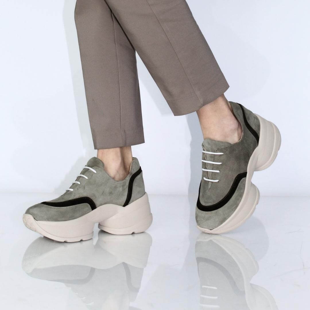 KIM 75 - Green Suede Regina Romero Urban Sport Tennis Shoe for Women in Leather