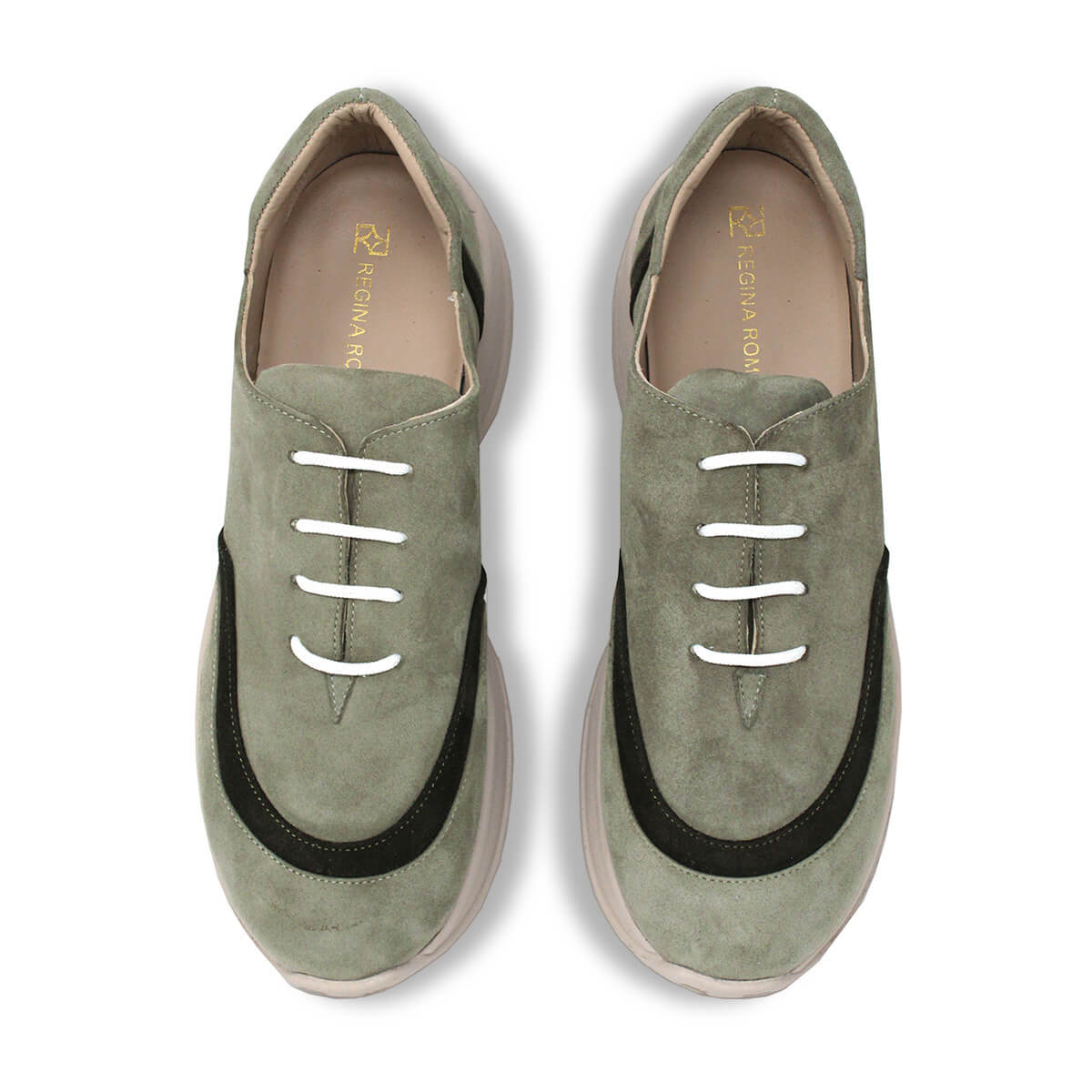KIM 75 - Green Suede Regina Romero Urban Sport Tennis Shoe for Women in Leather