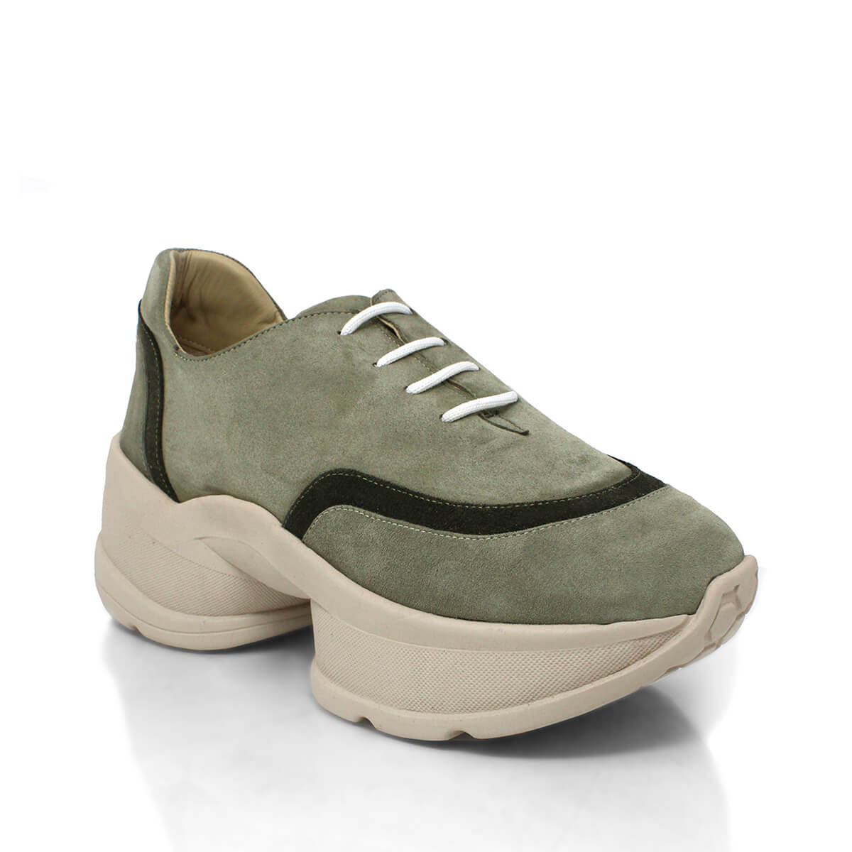 KIM 75 - Green Suede Regina Romero Urban Sport Tennis Shoe for Women in Leather