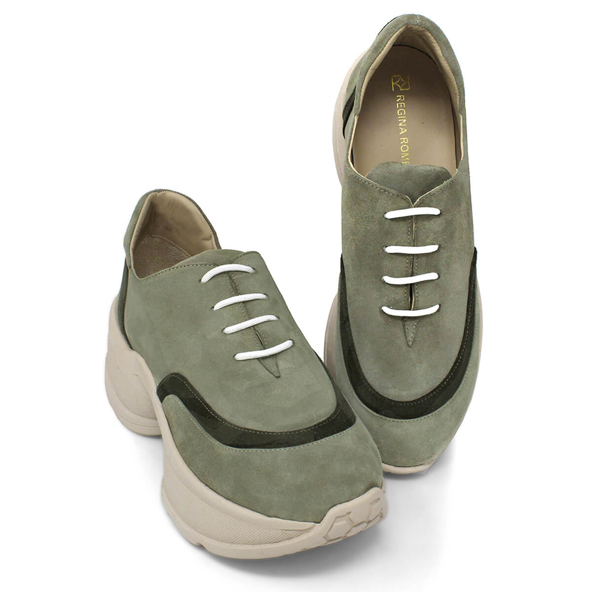 KIM 75 - Green Suede Regina Romero Urban Sport Tennis Shoe for Women in Leather