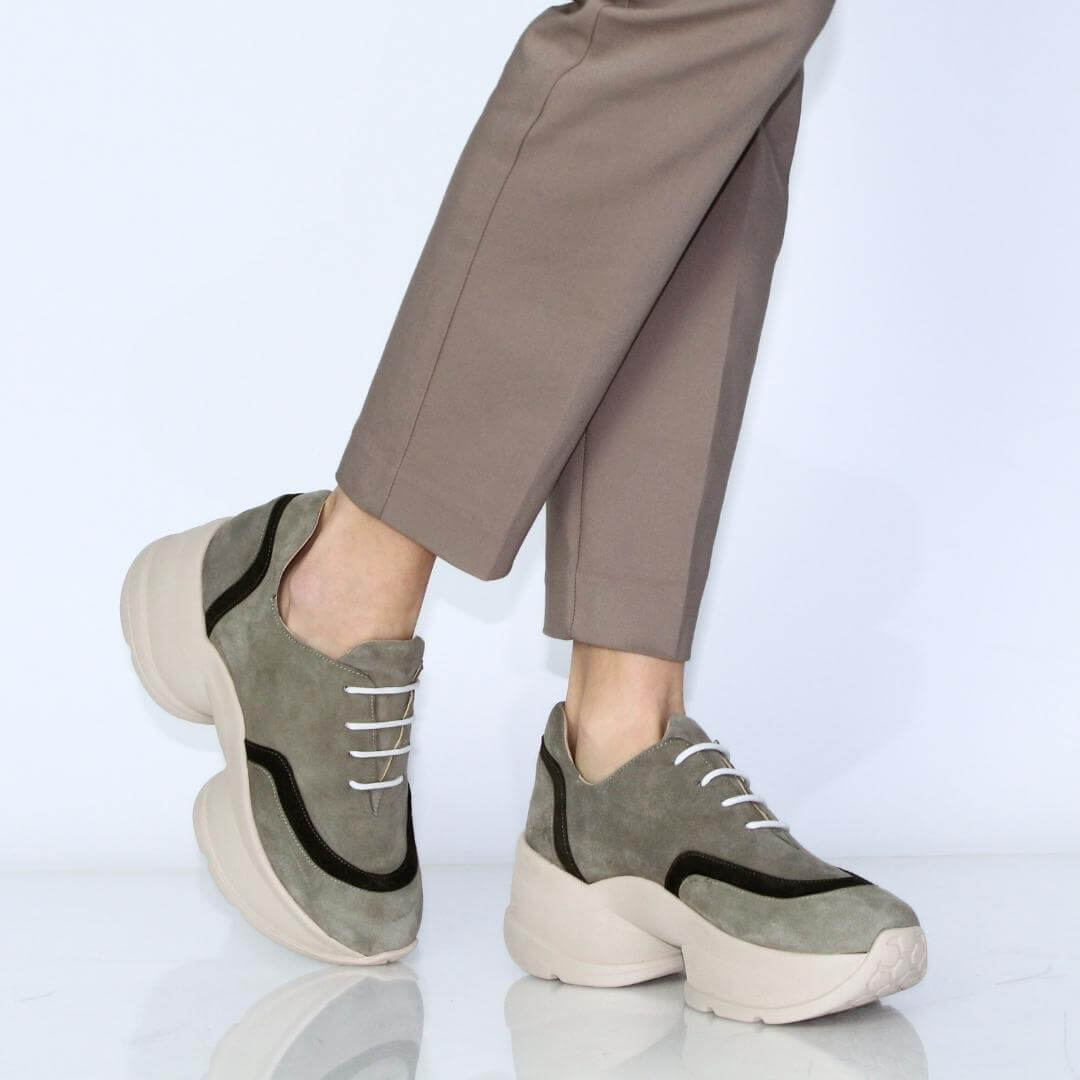 KIM 75 - Green Suede Regina Romero Urban Sport Tennis Shoe for Women in Leather