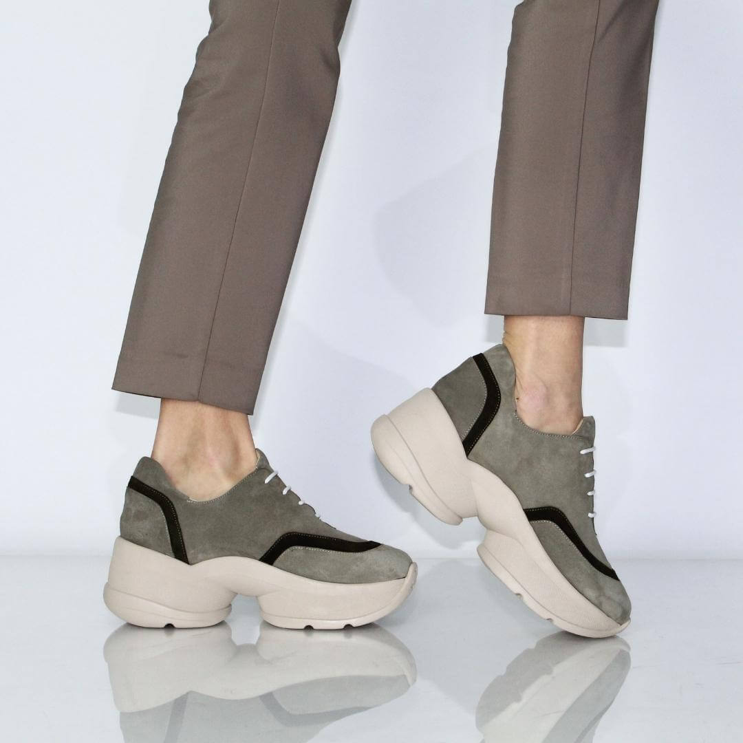 KIM 75 - Green Suede Regina Romero Urban Sport Tennis Shoe for Women in Leather