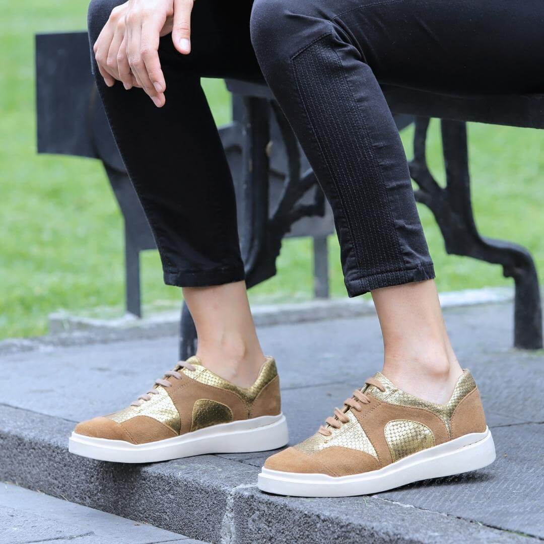 MARIA 35 - Oro Regina Romero Zapato Tenis Urbano Sport Para Dama en Piel