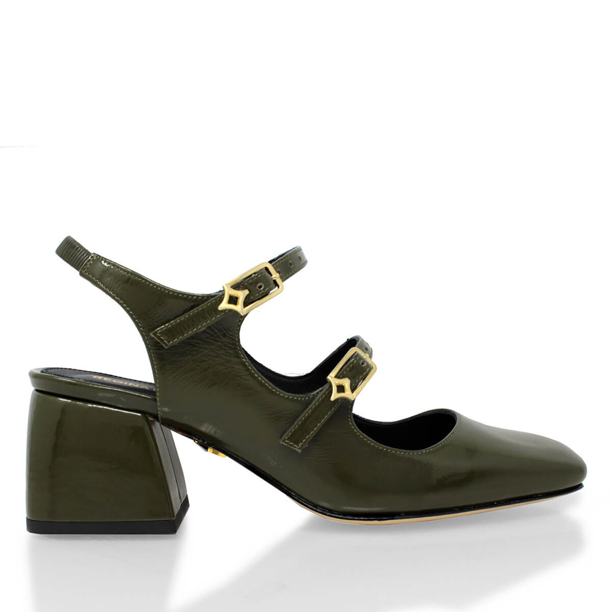 ALESSIA 50 - Charol Verde Regina Romero Zapato Zapatilla Tacon Bajo Para Dama en Piel