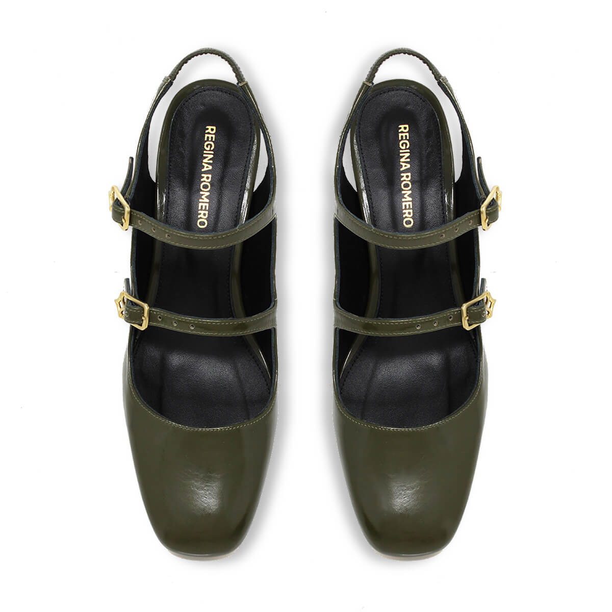 ALESSIA 50 - Charol Verde Regina Romero Zapato Zapatilla Tacon Bajo Para Dama en Piel
