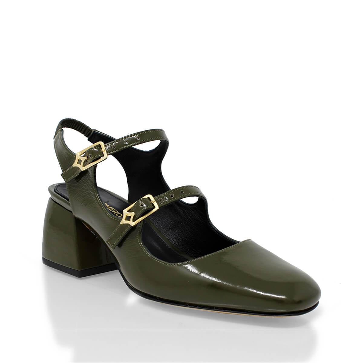 ALESSIA 50 - Charol Verde Regina Romero Zapato Zapatilla Tacon Bajo Para Dama en Piel