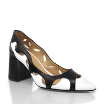 AURORA 75 - Negro y Blanco Regina Romero Zapato Zapatilla Tacon Alto Para Dama en Piel