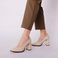 KAT 75 - Beige Regina Romero Zapato Zapatilla Tacon Alto Para Dama en Piel