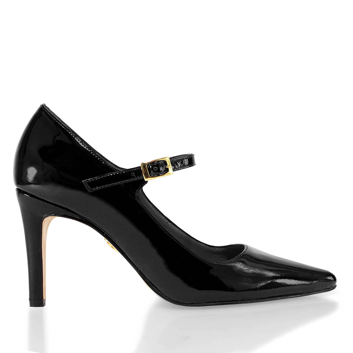 MARY JANE 75 - Charol Negro Regina Romero Zapato Zapatilla Tacon Alto Para Dama en Piel