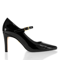 MARY JANE 75 - Charol Negro Regina Romero Zapato Zapatilla Tacon Alto Para Dama en Piel