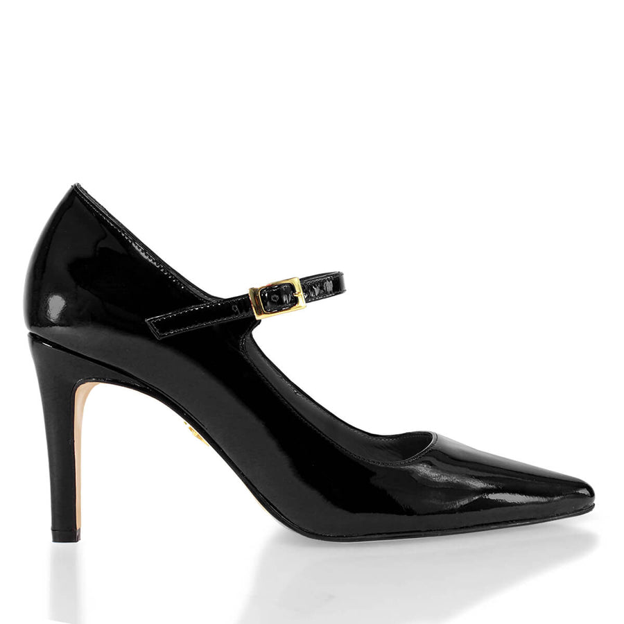 MARY JANE 75 - Charol Negro Regina Romero Zapato Zapatilla Tacon Alto Para Dama en Piel
