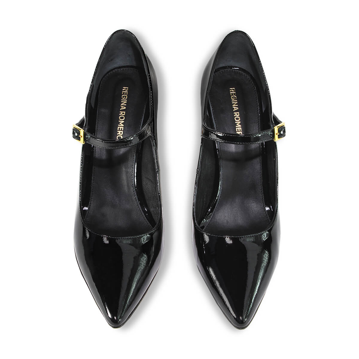 MARY JANE 75 - Charol Negro Regina Romero Zapato Zapatilla Tacon Alto Para Dama en Piel