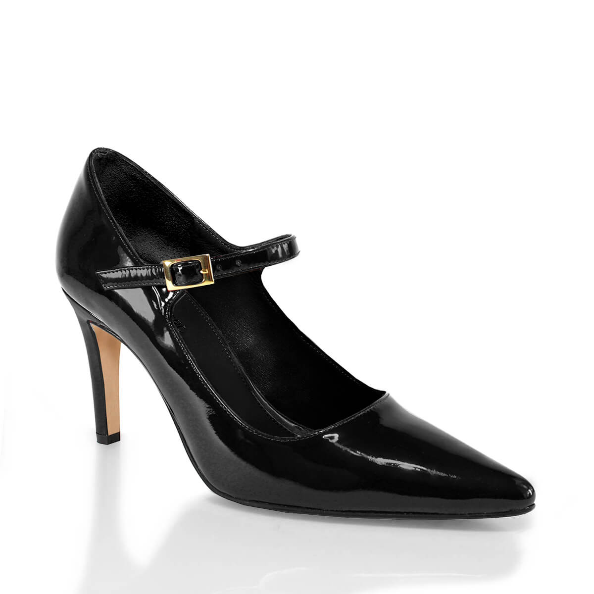 MARY JANE 75 - Charol Negro Regina Romero Zapato Zapatilla Tacon Alto Para Dama en Piel