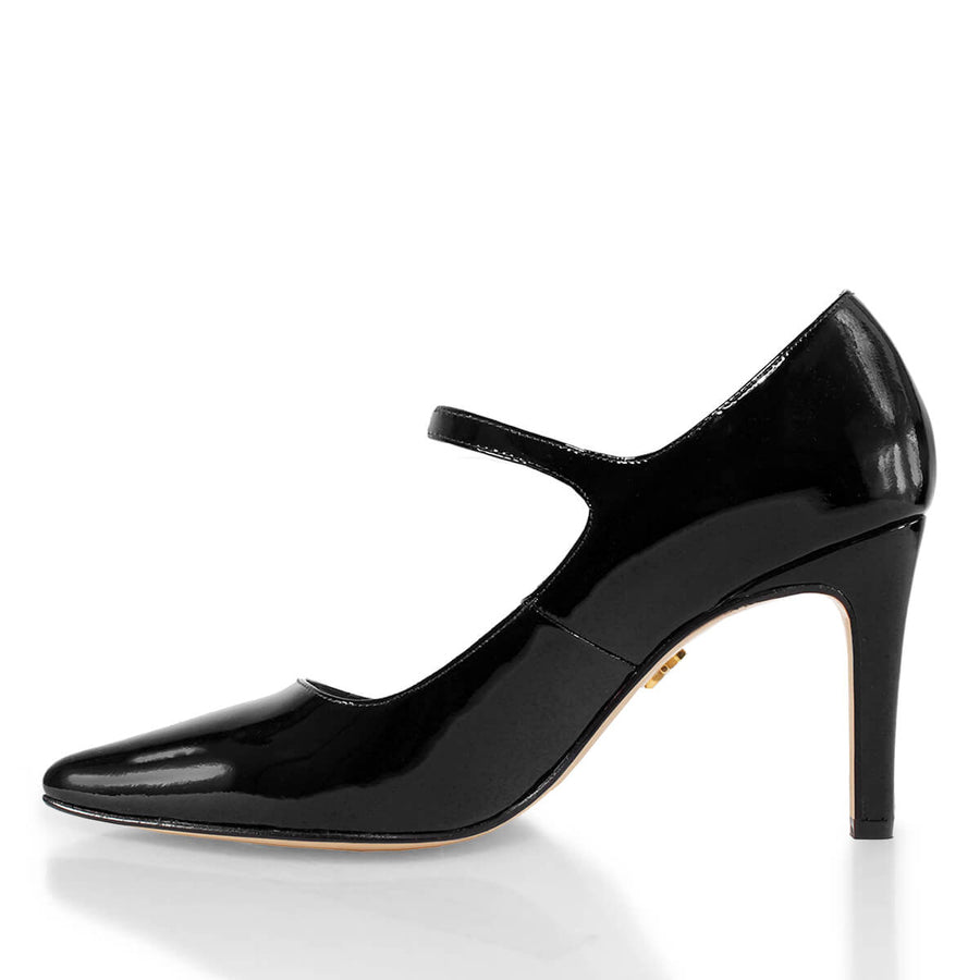 MARY JANE 75 - Charol Negro Regina Romero Zapato Zapatilla Tacon Alto Para Dama en Piel