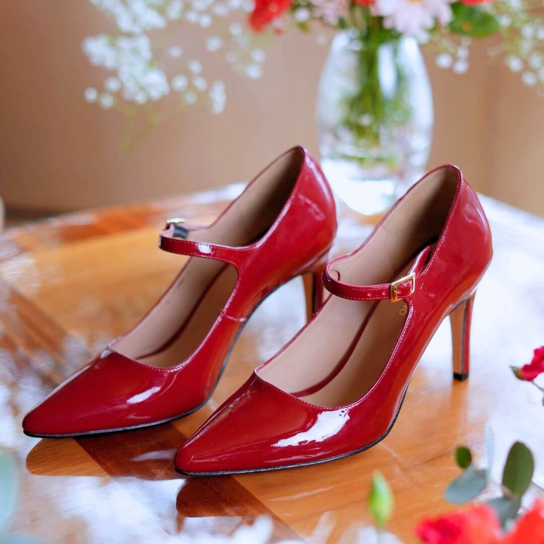 MARY JANE 75 - Charol Cherry Regina Romero Zapato Zapatilla Tacon Alto Para Dama en Piel