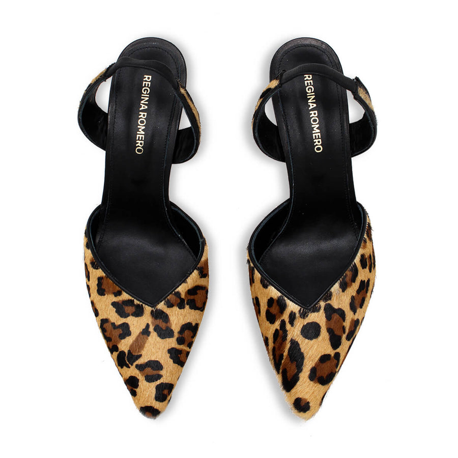 ROSANGEL 85 - Beige Print y Negro Regina Romero Zapato Sandalia Zapatilla Tacon Alto Para Dama en Piel