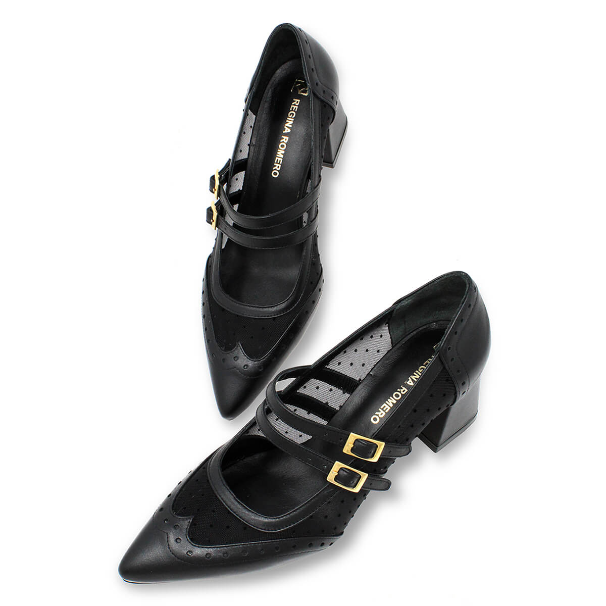 SUKI 50 - Negro Regina Romero Zapato Zapatilla Tacon Bajo Para Dama en Piel