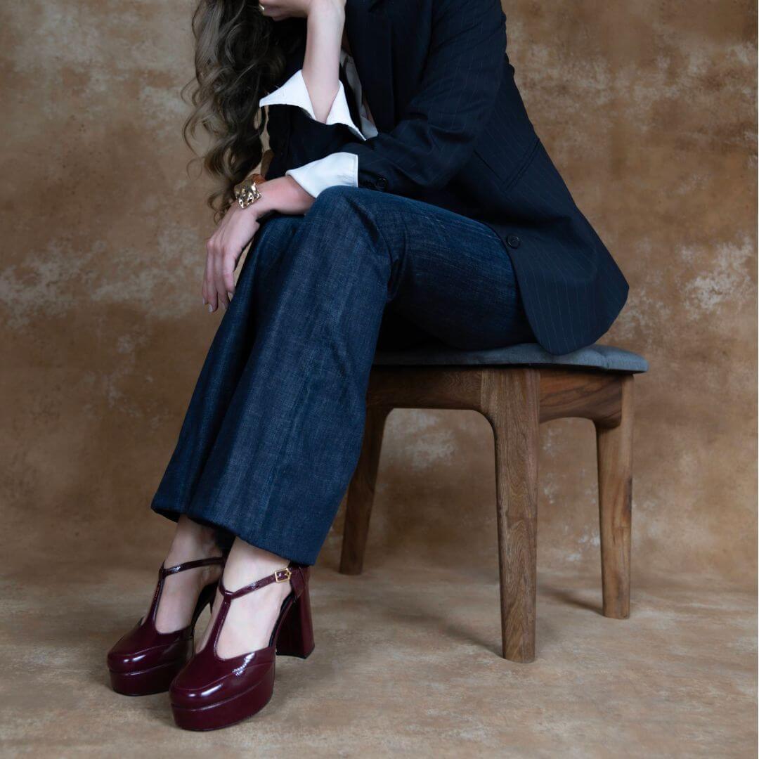VIVIANA 95 - Charol Vino Regina Romero Zapato Plataforma Tacon Alto Para Dama en Piel