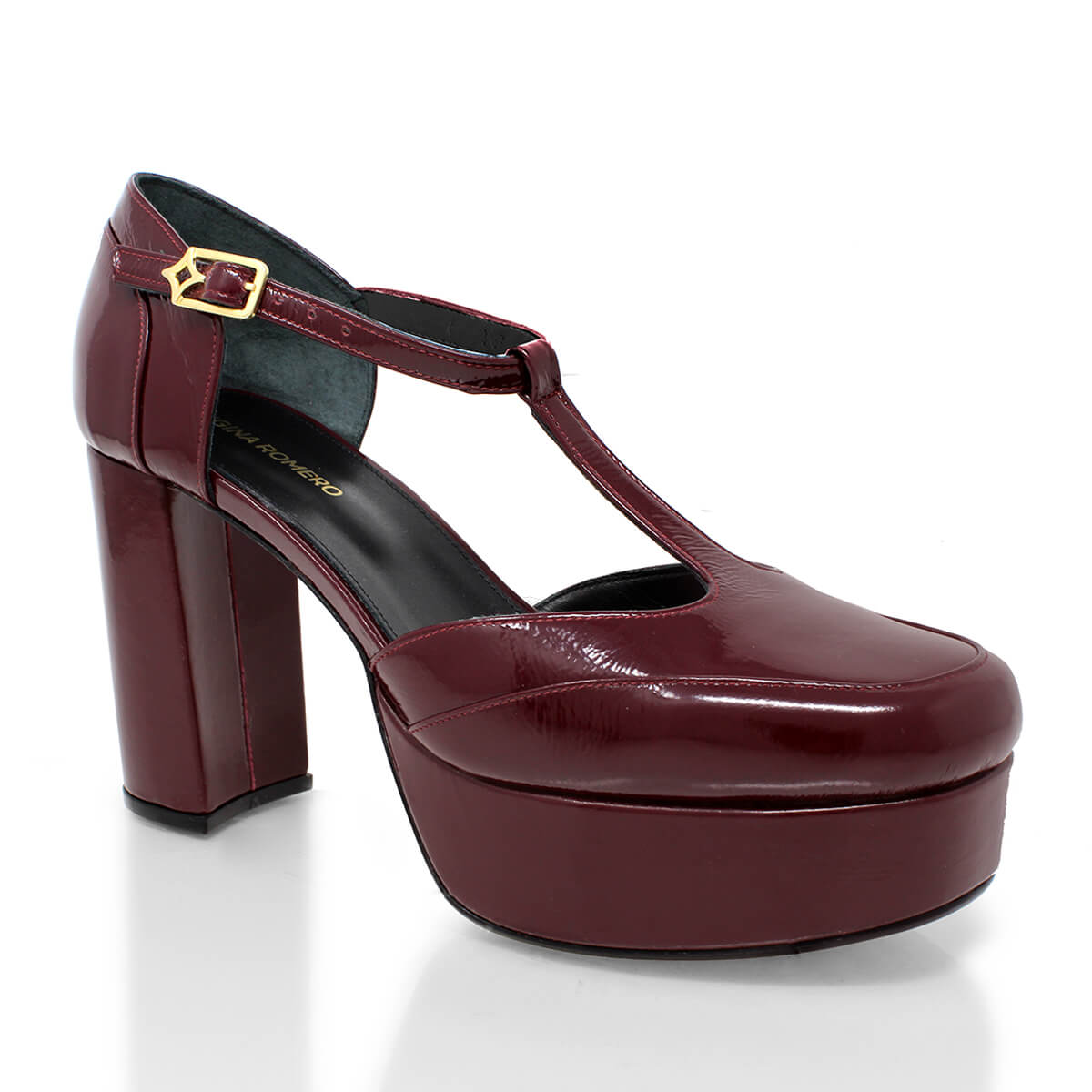 VIVIANA 95 - Charol Vino Regina Romero Zapato Plataforma Tacon Alto Para Dama en Piel
