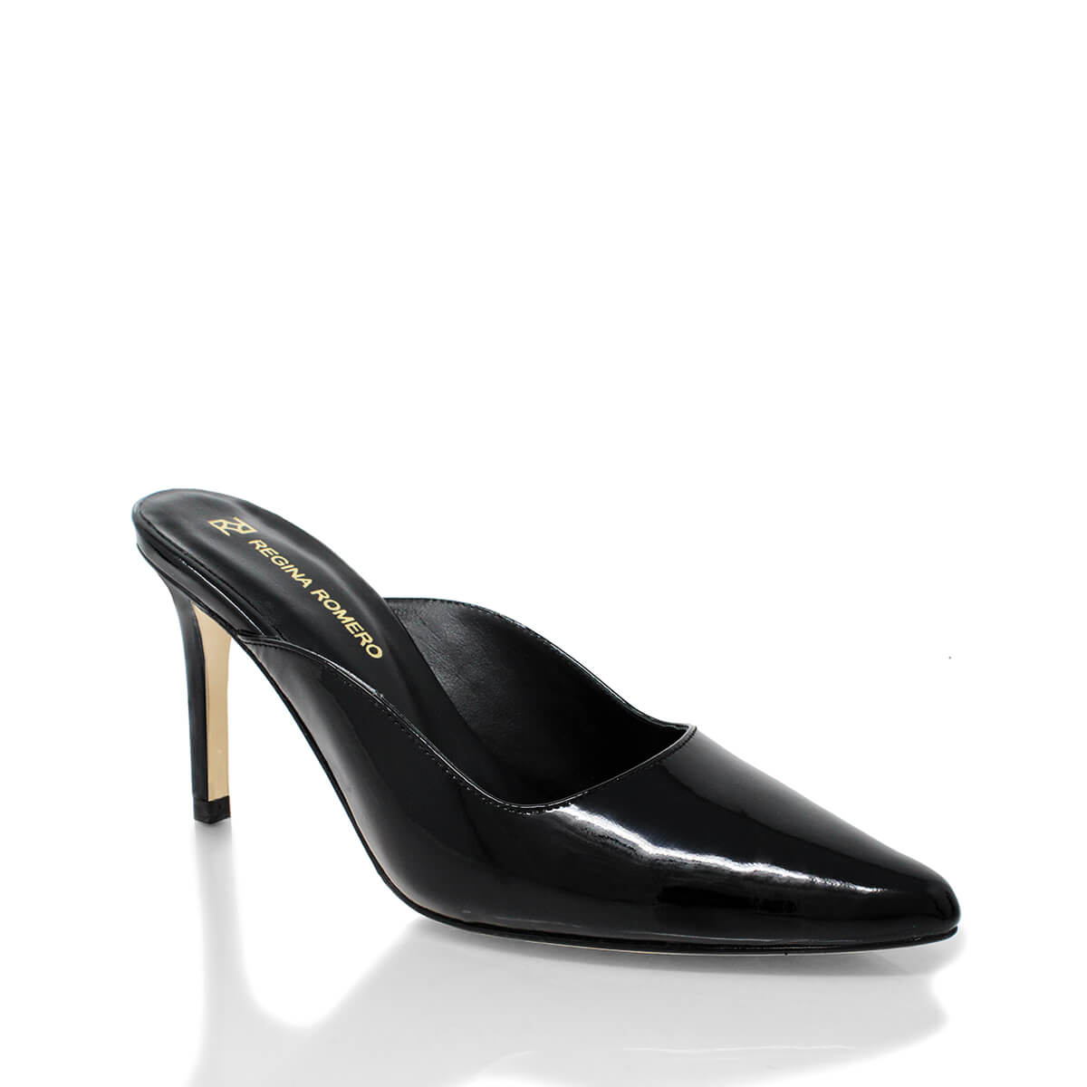 COSMO 80 - Charol Negro Regina Romero Zapato Zapatilla Tacon Alto Para Dama en Piel