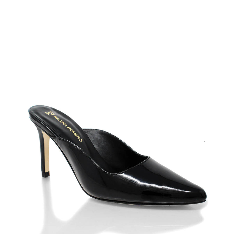 COSMO 80 - Charol Negro Regina Romero Zapato Zapatilla Tacon Alto Para Dama en Piel