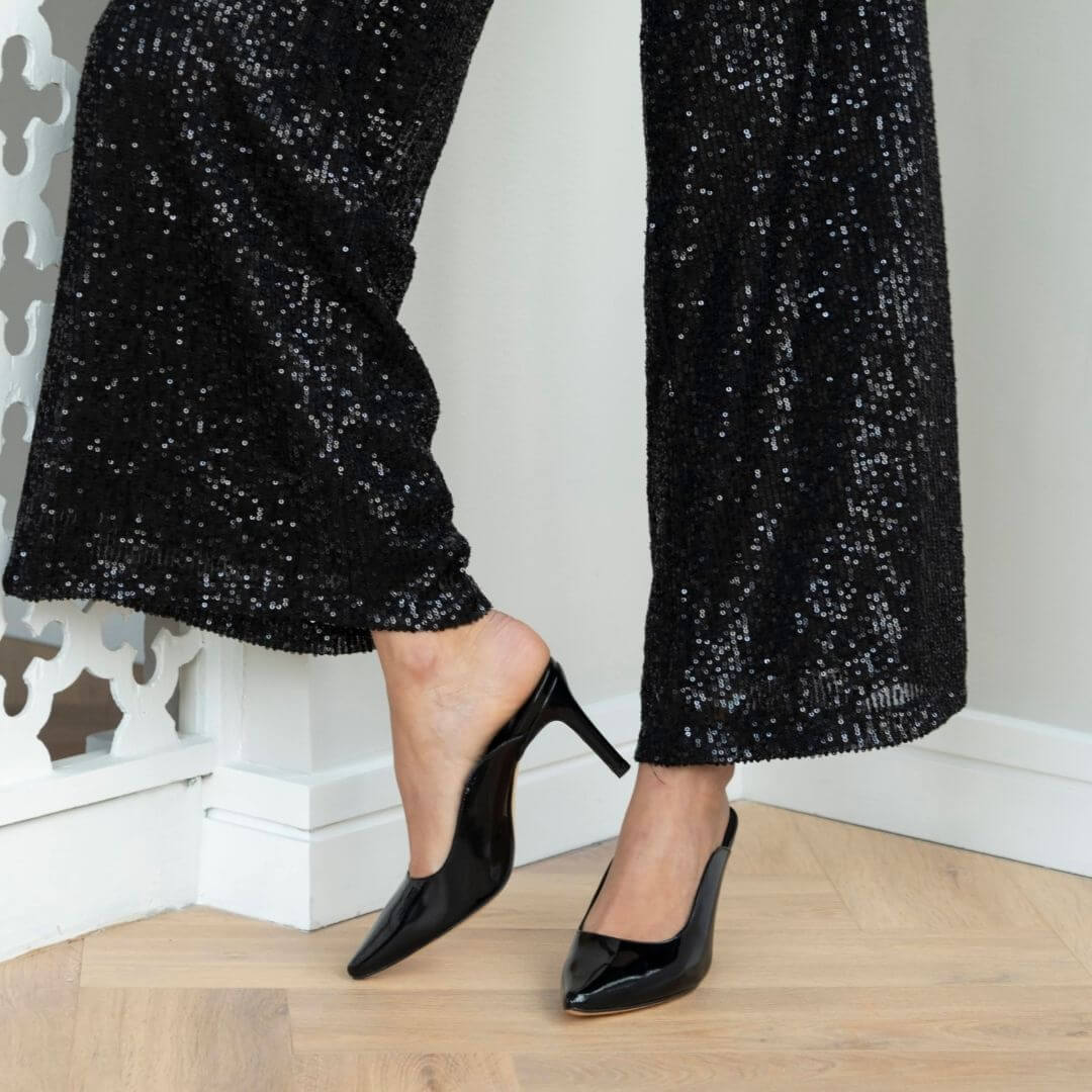 COSMO 80 - Charol Negro Regina Romero Zapato Zapatilla Tacon Alto Para Dama en Piel