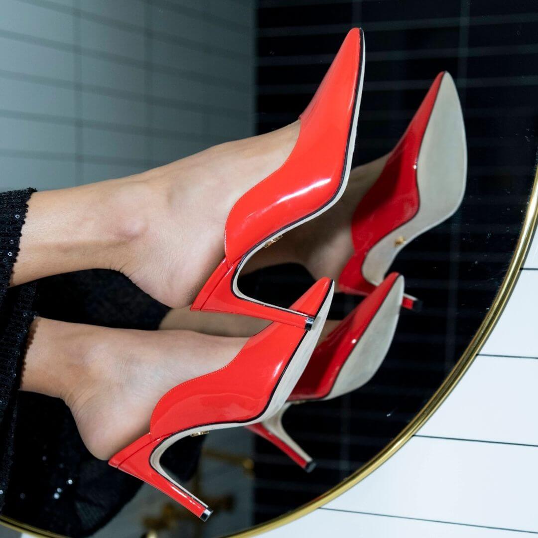 COSMO 80 - Charol Rojo Geranio Regina Romero Zapato Zapatilla Tacon Alto Para Dama en Piel