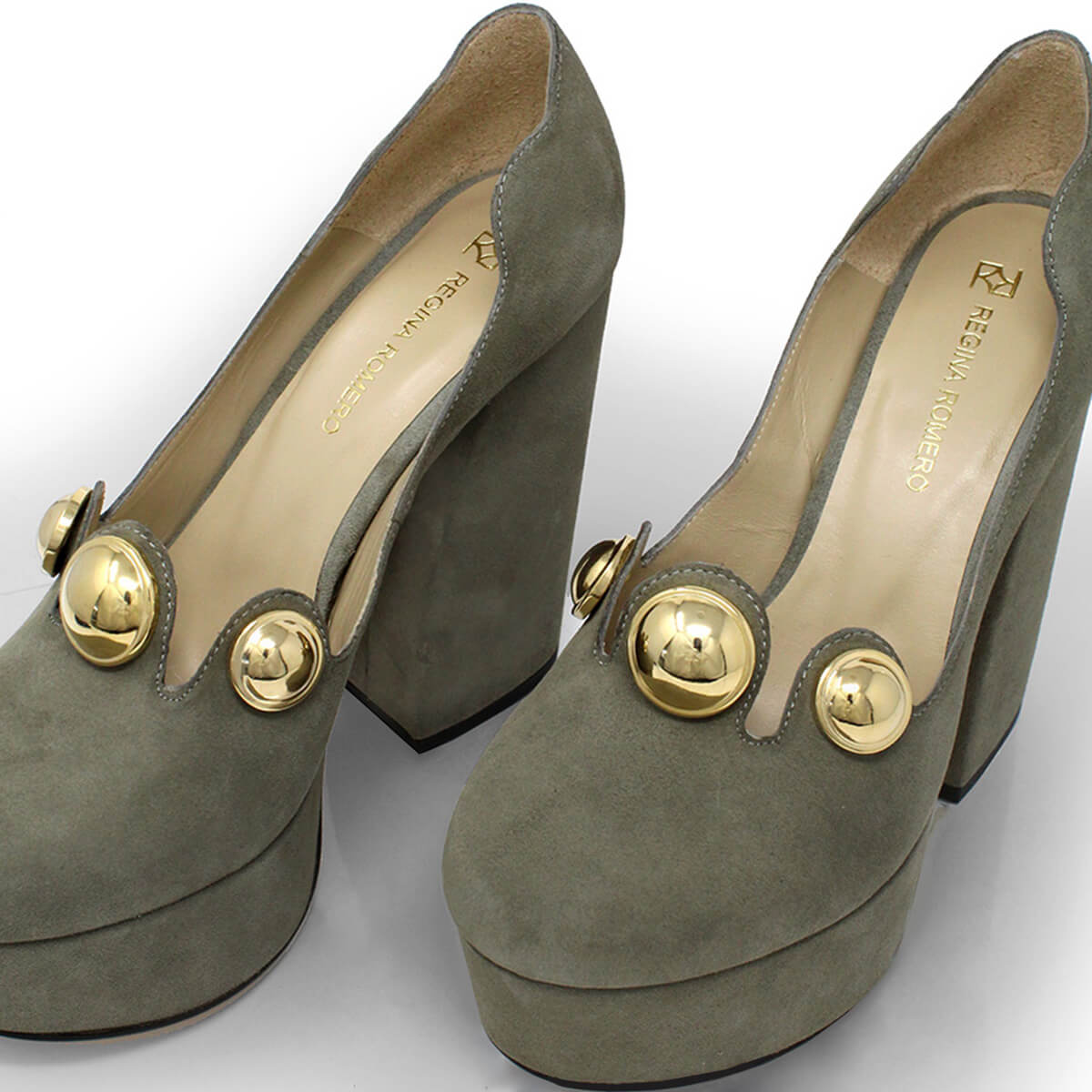 ROXANNE 135 - Ante Verde Regina Romero Zapato Plataforma Tacon Alto Para Dama en Piel