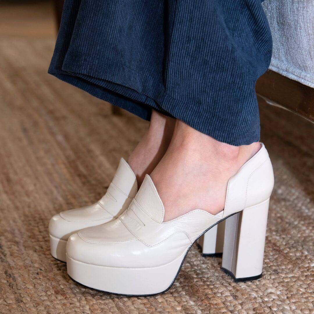 JOY 95 - White Regina Romero High Heel Sneaker Shoe for Women in Leather