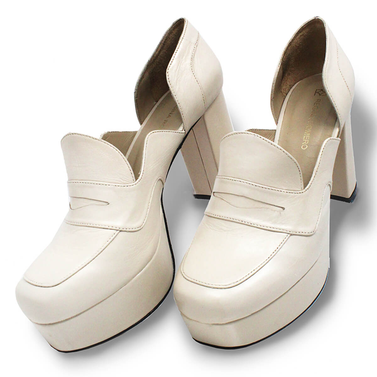 JOY 95 - Blanco Regina Romero Zapato Zapatilla Tacon Alto Para Dama en Piel