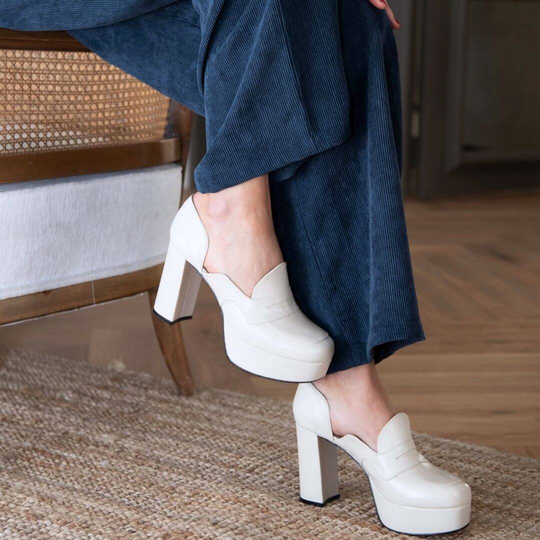JOY 95 - White Regina Romero High Heel Sneaker Shoe for Women in Leather
