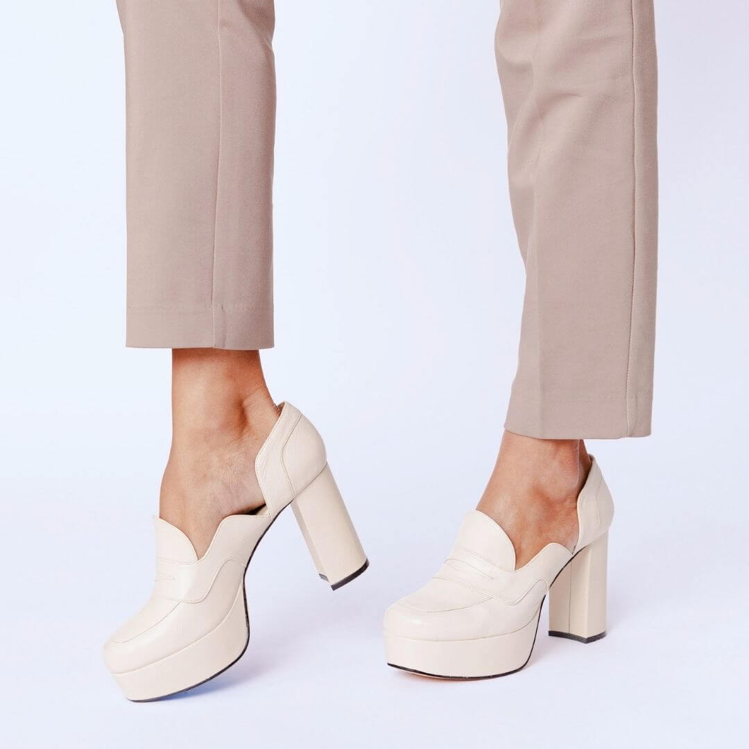 JOY 95 - White Regina Romero High Heel Sneaker Shoe for Women in Leather