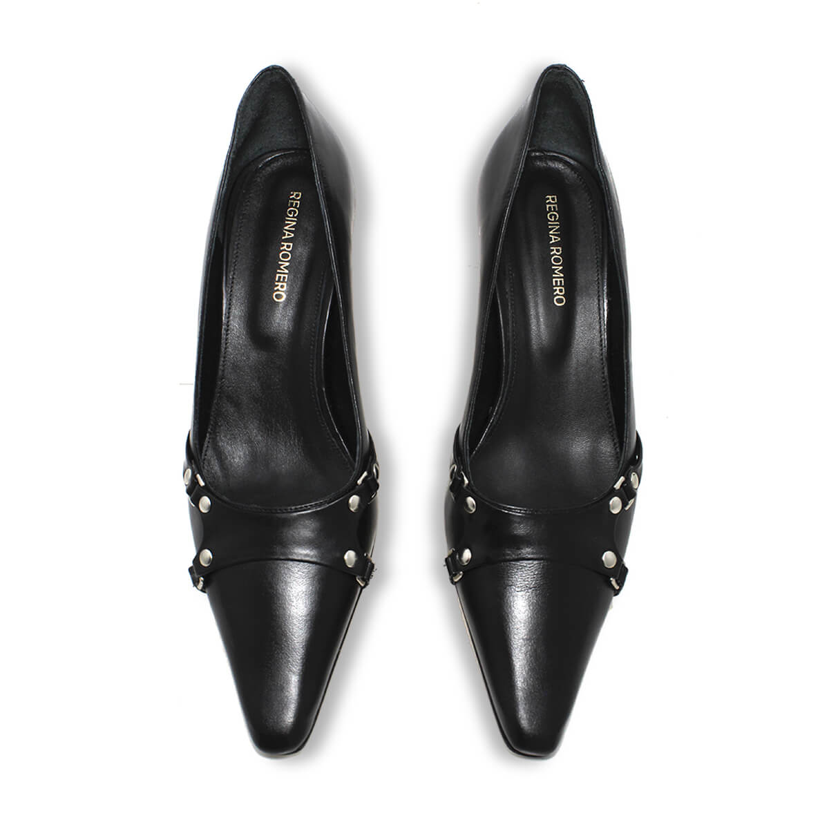 1993 - Negro Regina Romero Zapato Zapatilla Tacon Bajo Para Dama en Piel
