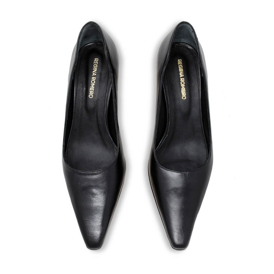CRUZ 60 - Negro Regina Romero Zapato Zapatilla Tacon Bajo Para Dama en Piel