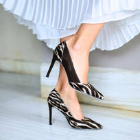 GEMA 75 - Cafe Print Regina Romero Zapato Zapatilla Tacon Alto Para Dama en Piel