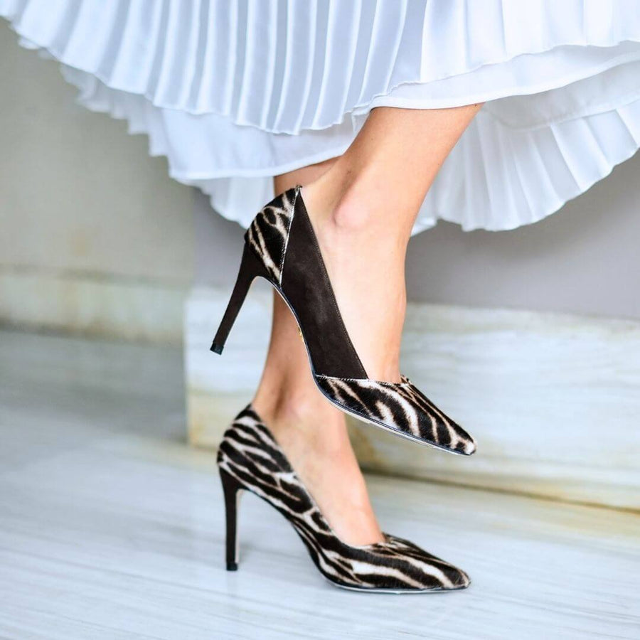 GEMA 75 - Cafe Print Regina Romero Zapato Zapatilla Tacon Alto Para Dama en Piel