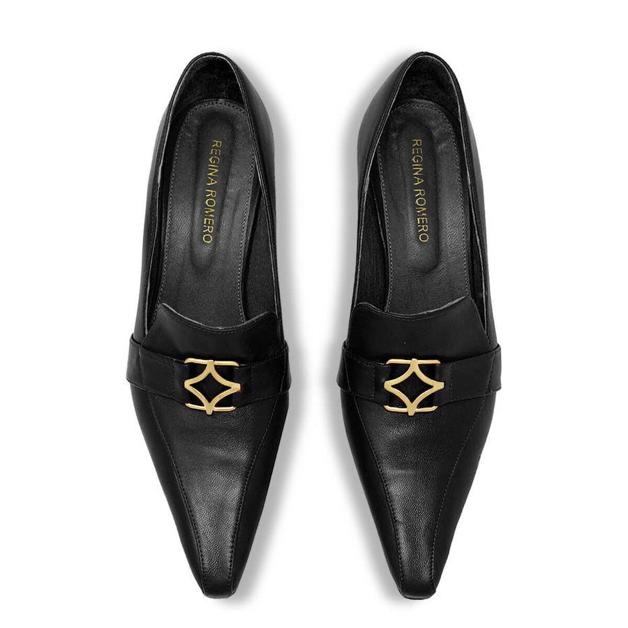 LONDON 60 - Negro Regina Romero Zapato Zapatilla Tacon Bajo Para Dama en Piel