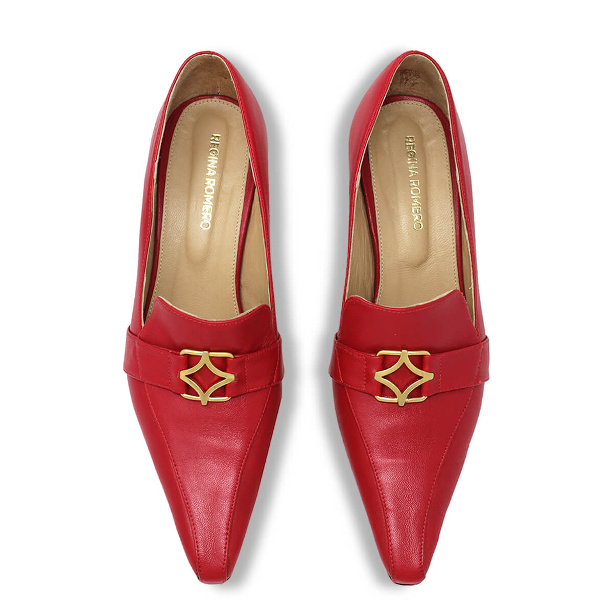 LONDON 60 - Rojo Regina Romero Zapato Zapatilla Tacon Bajo Para Dama en Piel