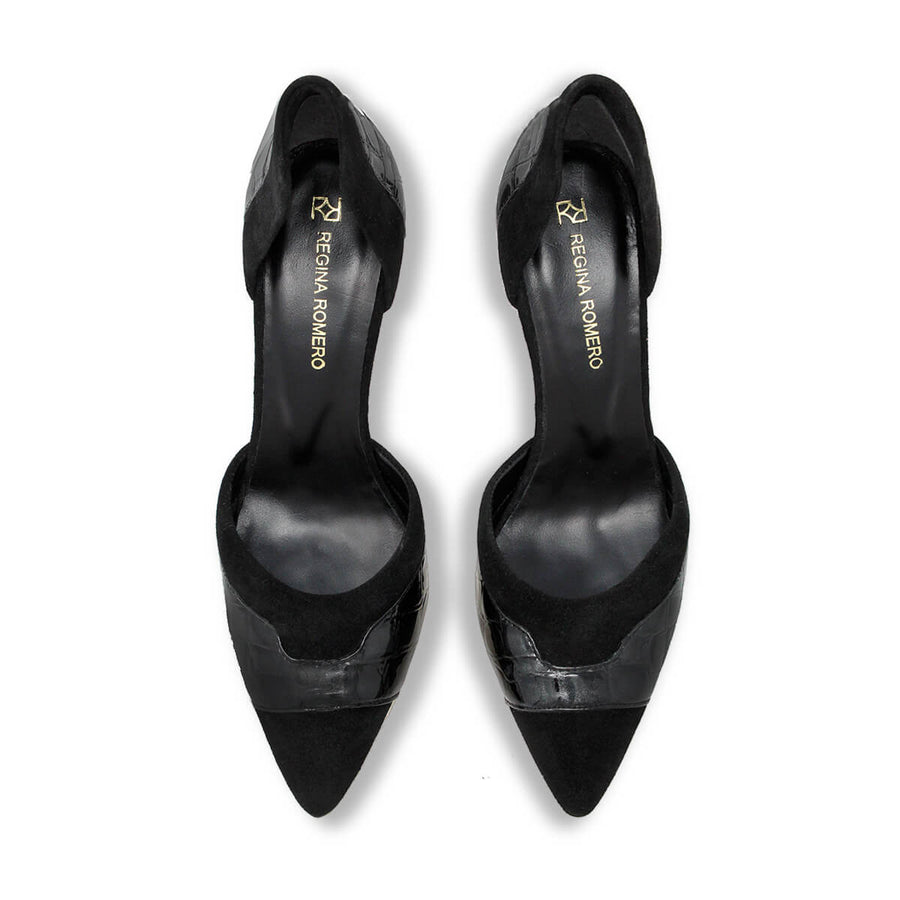 RANIA 75 - Negro Regina Romero Zapato Zapatilla Tacon Alto Para Dama en Piel